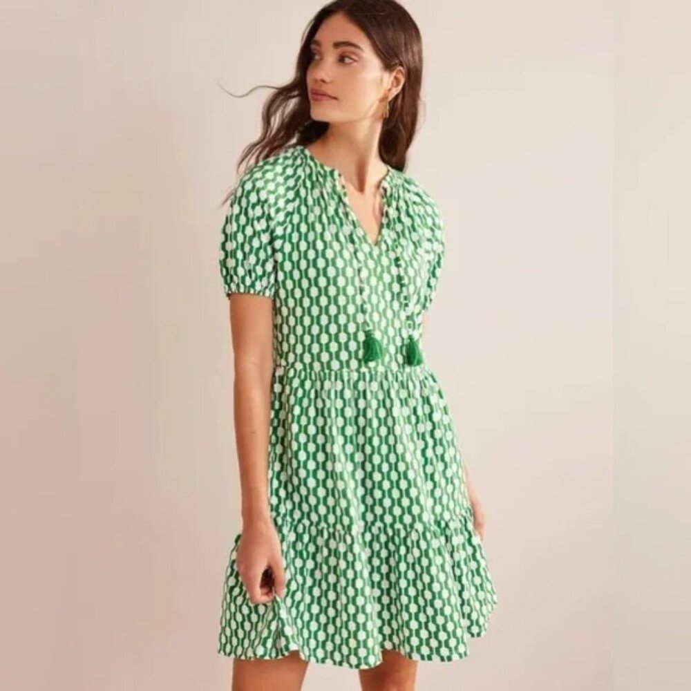 Boden Green Geometric Print Short-Sleeve Dress - Picture 2 of 12